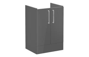 VitrA Root Flat 60cm 2 Door Floor Standing Washbasin Unit - Anthracite High Gloss